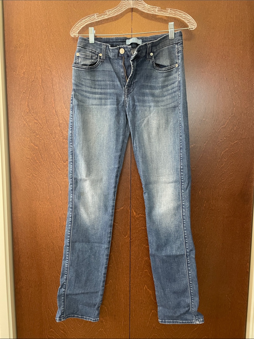 7 For All Mankind Women's Blue Faded Straight Leg Jeans